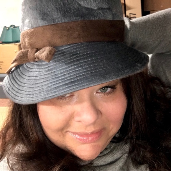 VINTAGE GEORGI ORIGINAL GRAY & BROWN VELOUR MODIFIED FEDORA FELT HAT - Picture 2 of 11